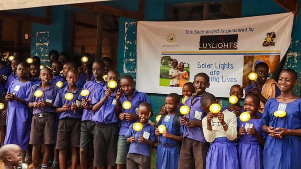 African students with donated solar lights