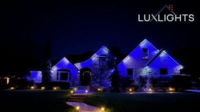 blue and white permanent outdoor lights