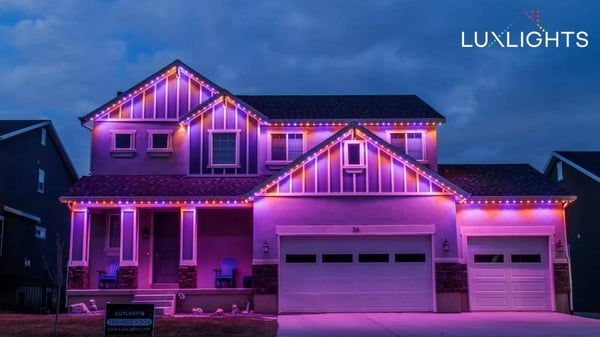 orange and purple permanent Christmas lights