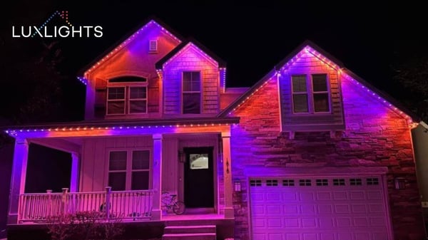 purple and orange permanent Christmas lights