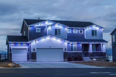 red, white, and blue permanent outdoor lights