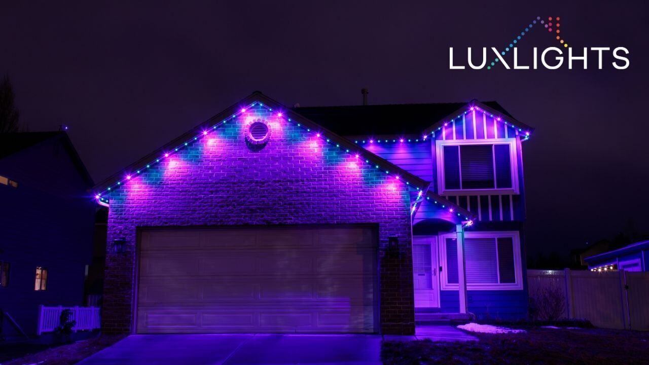 purple and blue permanent outdoor lights