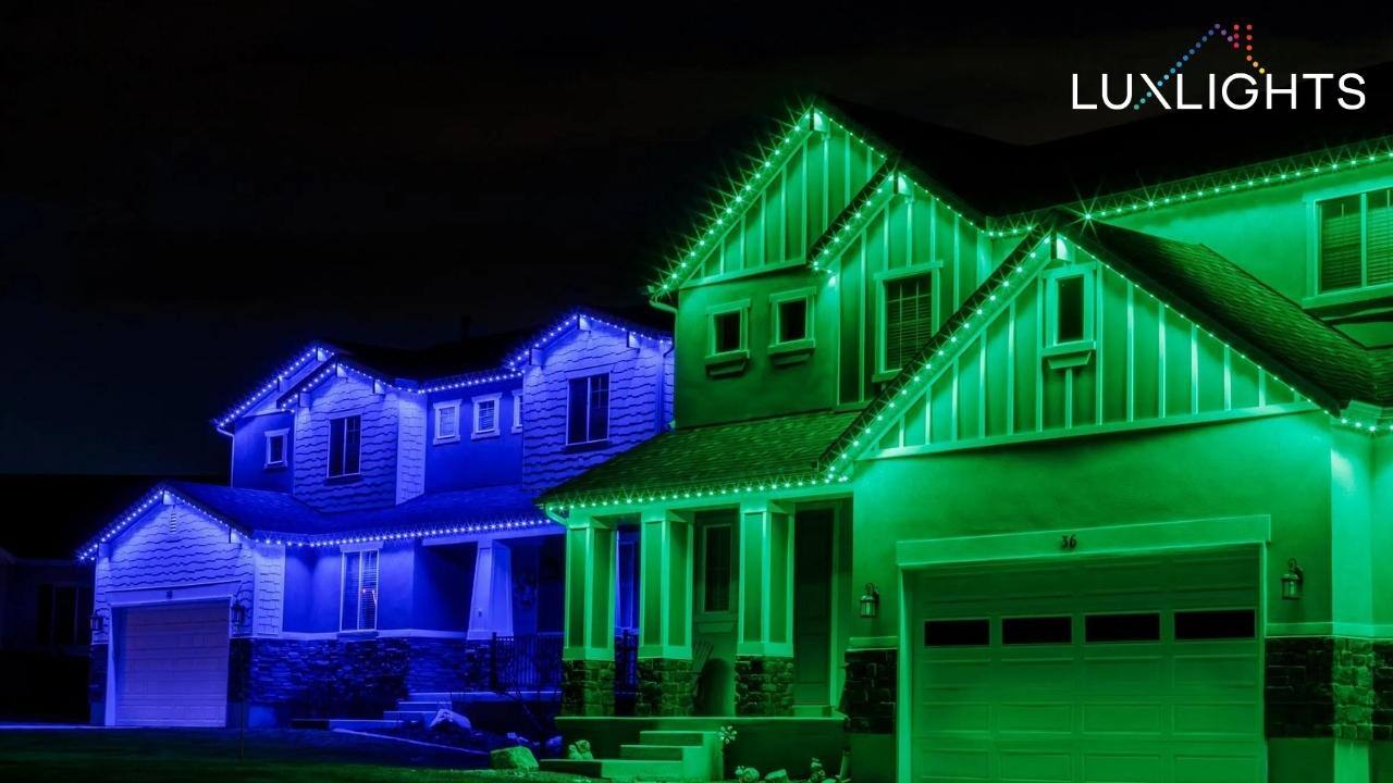 green and blue permanent Christmas lights