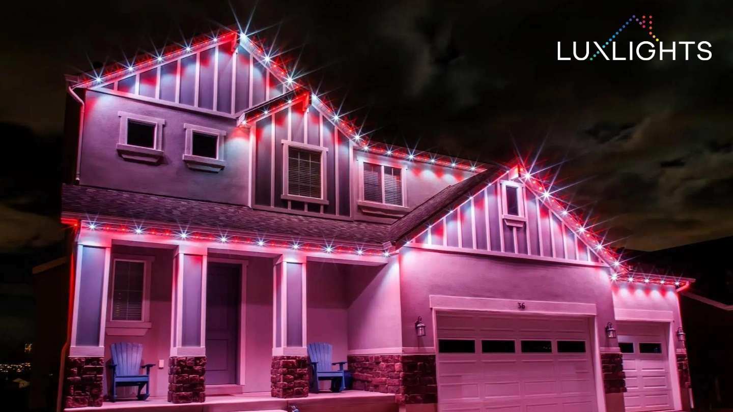 red, white, and, blue permanent Christmas lights